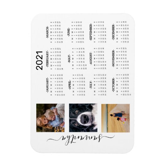 2021 Volledig jaar kalender foto-monogram handgesc Magneet (Verticaal)