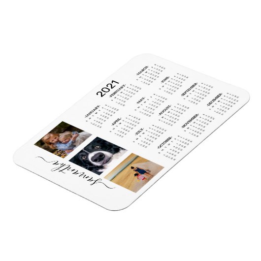 2021 Volledig jaar kalender foto-monogram handgesc Magneet (Linkerzijde)