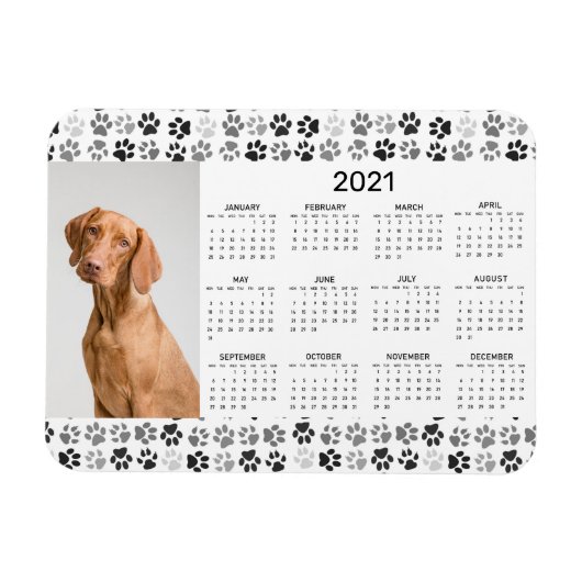 2021 Volledige jaarkalender Foto Dog Cat Pet Paws Magneet (Horizontaal)