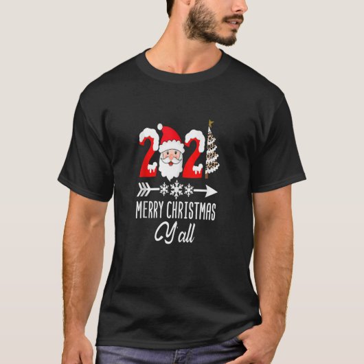 2021 Vrolijk kerstfeest met kerstman, sneeuwboom L T-shirt (Voorkant)