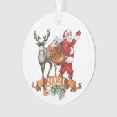 2021 Waterverf van de kerstman met de kerstman Ornament (voorkant)