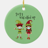 2021 werd opgevoed Funny Covid Face mask Elf Keramisch Ornament (Achterkant)