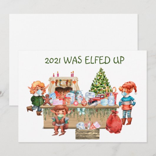 2021 werd opgevoed in Funny Face Mask Santa Worksh Feestdagenkaart (Voorkant / Achterkant)