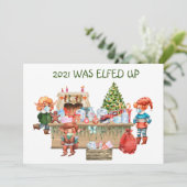 2021 werd opgevoed in Funny Face Mask Santa Worksh Feestdagenkaart (Staand voorkant)