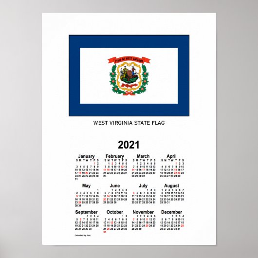 2021 West Virginia Flag Holiday Calendar van Janz Poster (Voorkant)