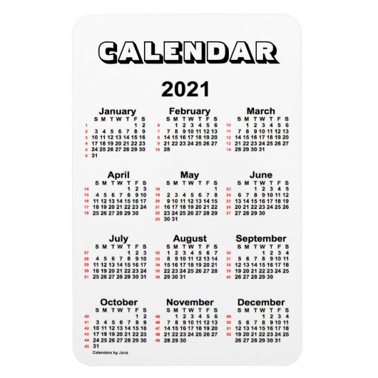 2021 White 52 Weeks Agenda van Janz 4x6 Magnet Magneet (Verticaal)