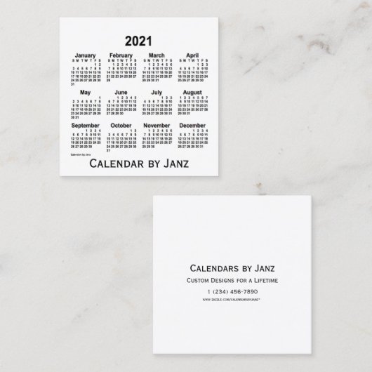 2021 White Calendar van Janz Square Visitekaartje (Voorkant / Achterkant)