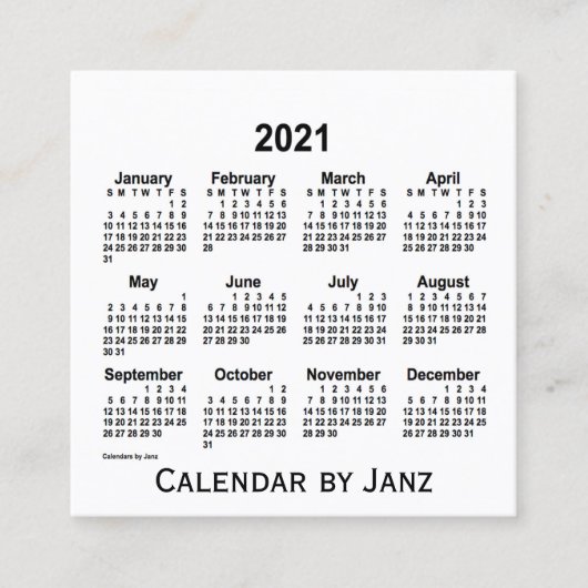 2021 White Calendar van Janz Square Visitekaartje (Voorkant)