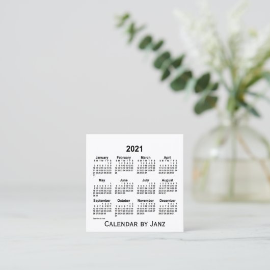 2021 White Calendar van Janz Square Visitekaartje (Staand voorkant)