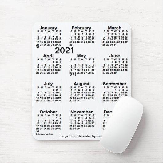 2021 White Large Print Calendar van Janz Muismat (Met muis)