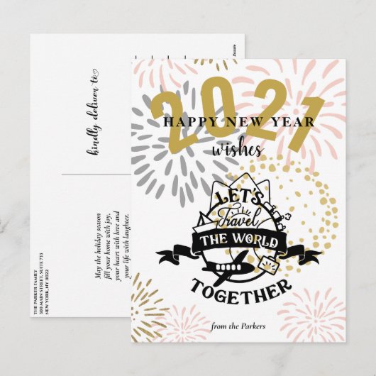 2021 WISSEN | Laten we samen de wereld reizen Feestdagenkaart (Voorkant / Achterkant)