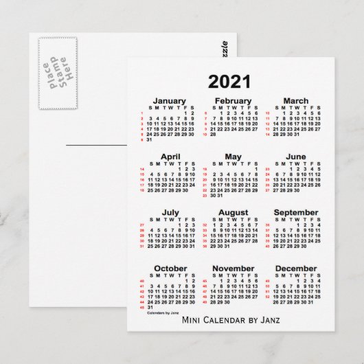 2021 Witte agenda van 52 weken, van Janz Briefkaart (Voorkant / Achterkant)