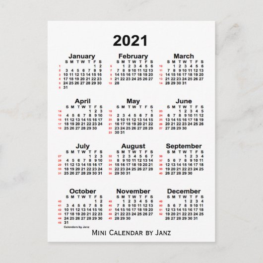 2021 Witte agenda van 52 weken, van Janz Briefkaart (Voorkant)