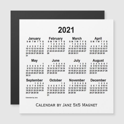 2021 Witte Agenda van Janz 5x5 Magnet (Voorkant / Achterkant)
