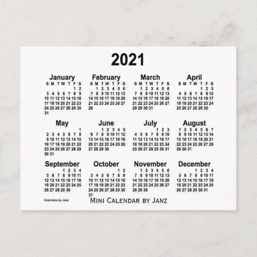 2021 Witte Minikalender van Janz Briefkaart (Voorkant)