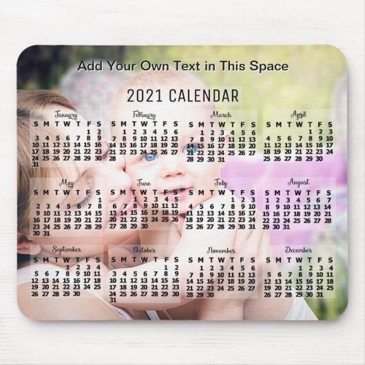 2021 Year Monthly Calendar Black Text Add Photo Muismat (Voorkant)