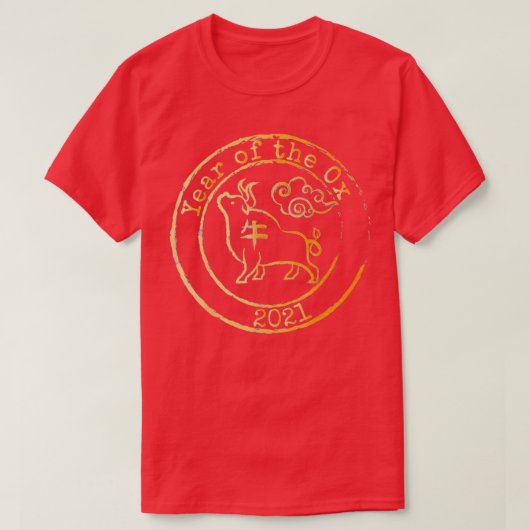 2021 Year Of The Ox Gift Stamp Style Lunar Chinese T-shirt (Design voorkant)