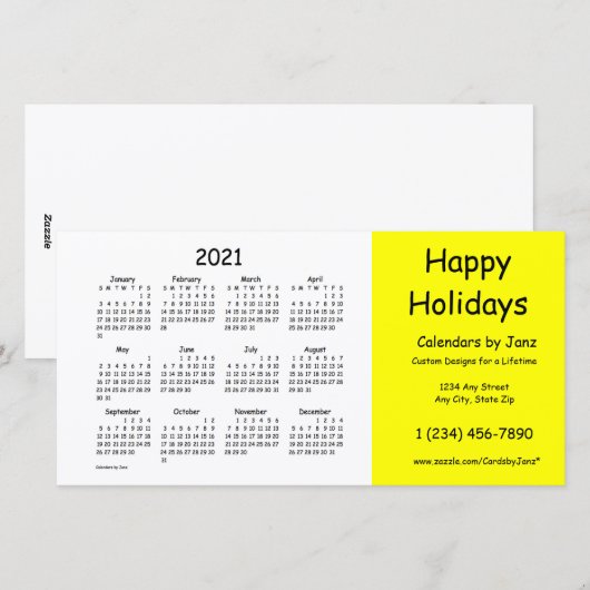 2021 Yellow Business Calendar van Janz Happy Feestdagenkaart (Voorkant / Achterkant)