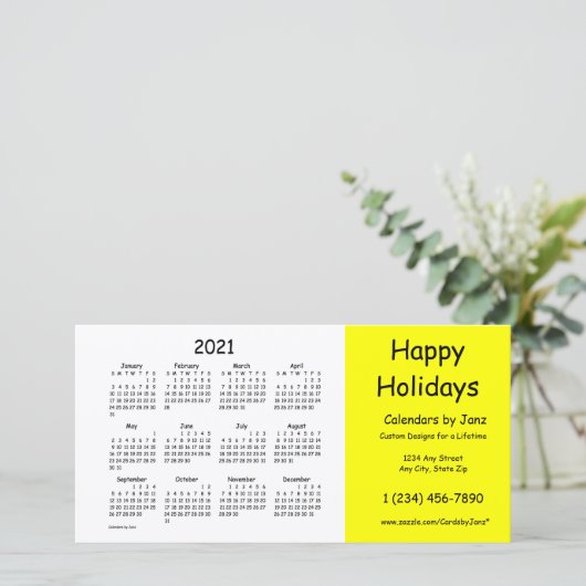 2021 Yellow Business Calendar van Janz Happy Feestdagenkaart (Staand voorkant)