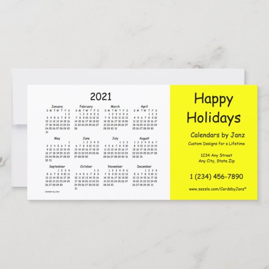 2021 Yellow Business Calendar van Janz Happy Feestdagenkaart (Voorkant)