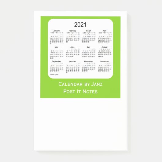 2021 Yellow Green Post It Note Calendars by Janz (Voorkant)