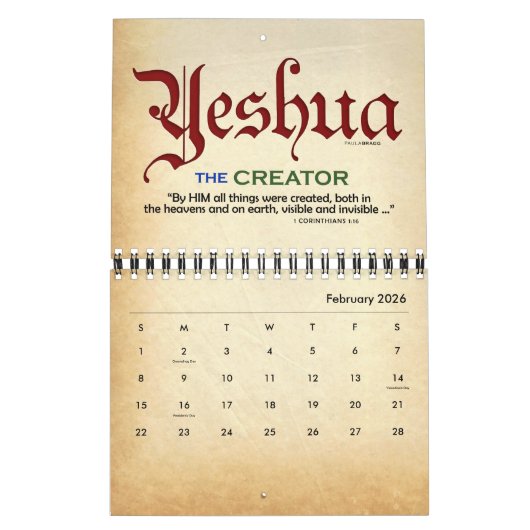 2021 YESHUA Jesus Jewish Name Christelijk Messiah Kalender (Feb 2026)