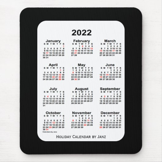 2022 2022 2010 20Tone Black Calendar van Janz Muismat (Voorkant)