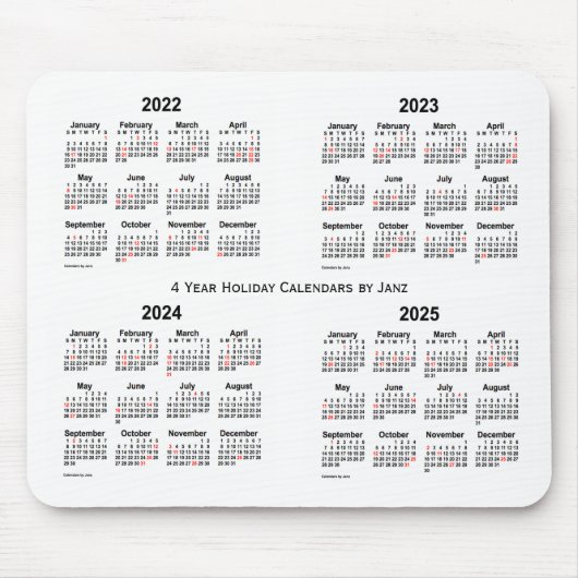 2022-2025 White Holiday Calendar van Janz Muismat (Voorkant)