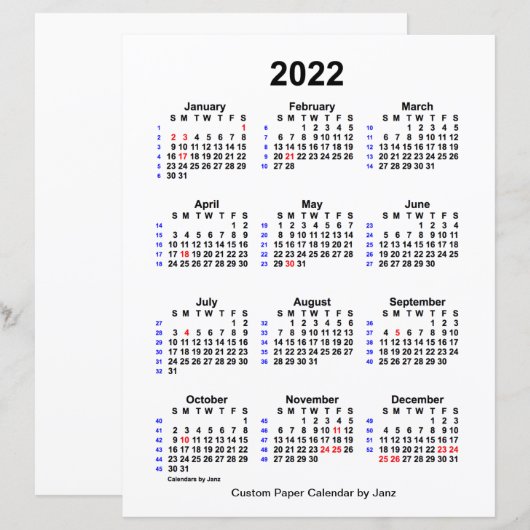 2022 Aangepaste feestdag 52 weken agenda van Janz (Voorkant / Achterkant)