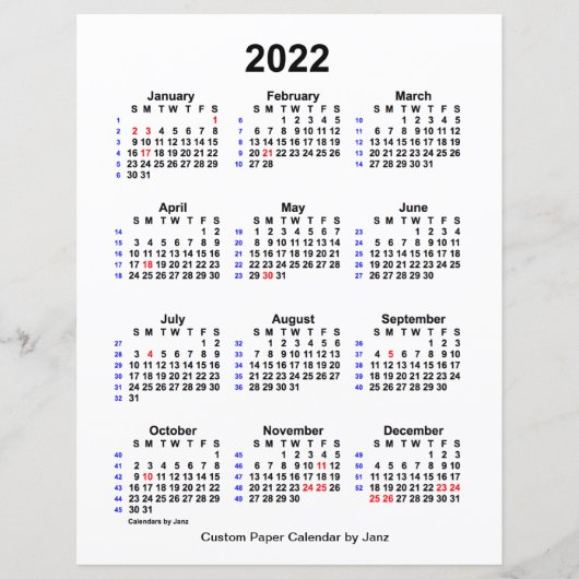 2022 Aangepaste feestdag 52 weken agenda van Janz (Voorkant)