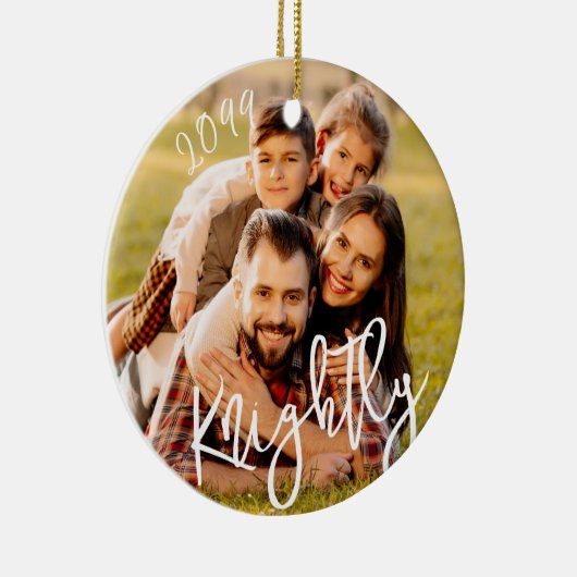 2022 Aangepaste moderne Manuscript - Fotonaam Keramisch Ornament (Rechts)