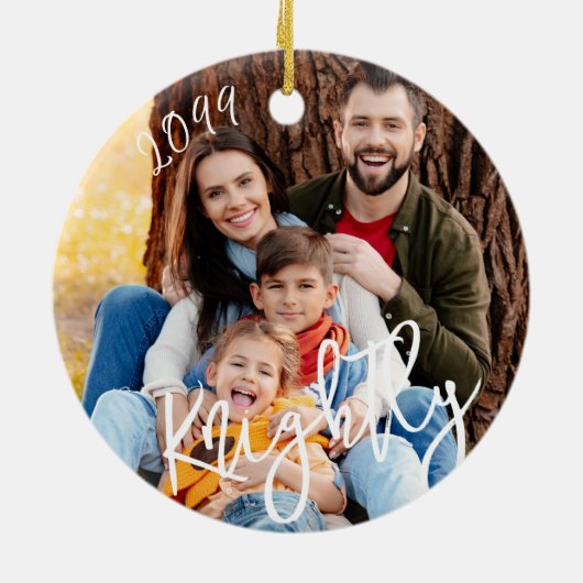 2022 Aangepaste moderne Manuscript - Fotonaam Keramisch Ornament (Achterkant)