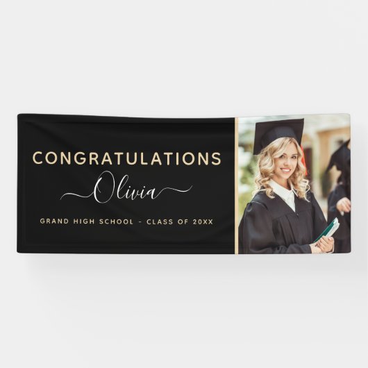 2022 Afstuderen Black Gold High School College Spandoek (Horizontaal)