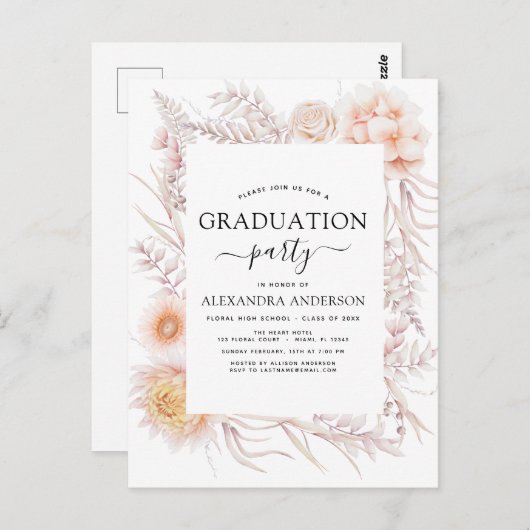 2022 Afstuderen Boho Chic Dusty Pink Desert Invita Briefkaart (Voorkant / Achterkant)