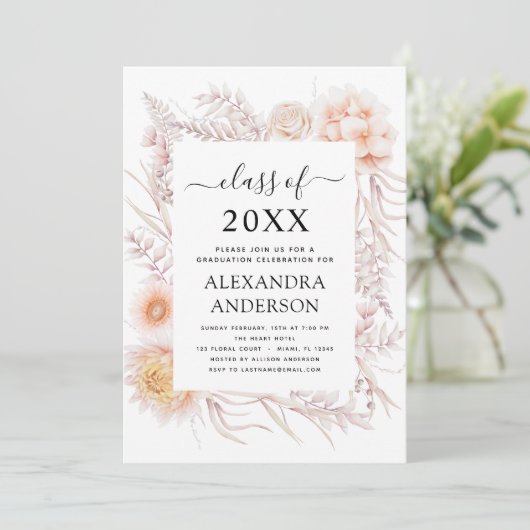 2022 Afstuderen Boho Chic Dusty Pink Desert Invita Kaart (Staand voorkant)