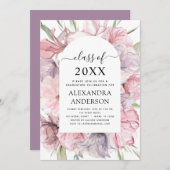 2022 Afstuderen Boho Dusty Pink Paarse Uitnodiging (Voorkant / Achterkant)