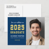 2022 Afstuderen de 'Navy Gold Graduation Party' fo Uitnodiging Briefkaart (Voorkant / Achterkant)
