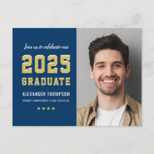 2022 Afstuderen de 'Navy Gold Graduation Party' fo Uitnodiging Briefkaart (Voorkant)