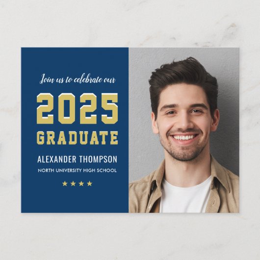 2022 Afstuderen de 'Navy Gold Graduation Party' fo Uitnodiging Briefkaart (Voorkant)