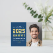 2022 Afstuderen de 'Navy Gold Graduation Party' fo Uitnodiging Briefkaart (Staand voorkant)
