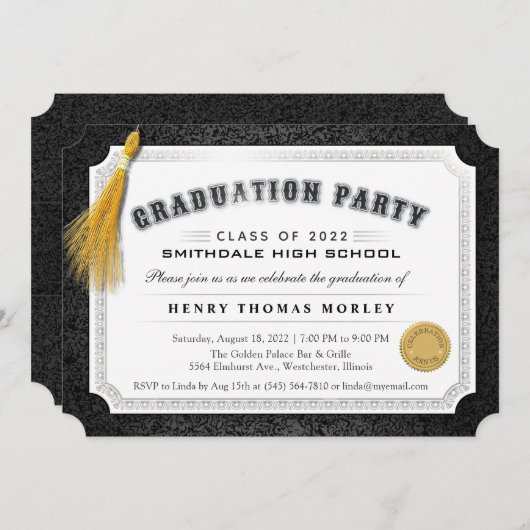 2022 Afstuderen Diploma Black & White Invite Kaart (Voorkant / Achterkant)