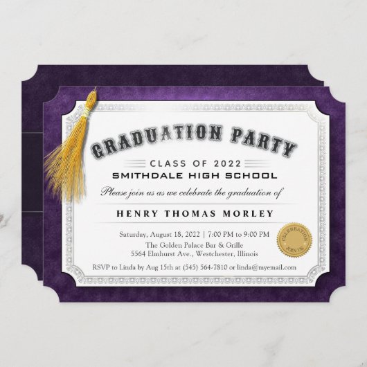 2022 Afstuderen Diploma Paars & White Invite Kaart (Voorkant / Achterkant)