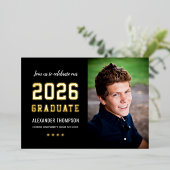 2022 Afstuderen foto van Black Gold Graduation Par Folie Uitnodiging (Staand Voorkant)