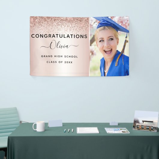 2022 Afstuderen Glitter Roos Gold Blush Pink Spandoek (Beurs)