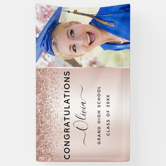 2022 Afstuderen Glitter Roos Gold Blush Pink Spandoek (Verticaal)