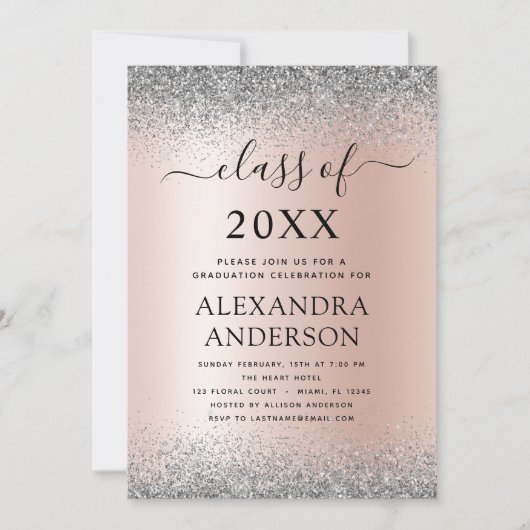 2022 Afstuderen Glitter Roos Gold Pink Silver Kaart (Voorkant)