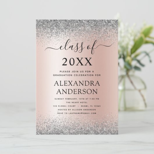 2022 Afstuderen Glitter Roos Gold Pink Silver Kaart (Staand voorkant)