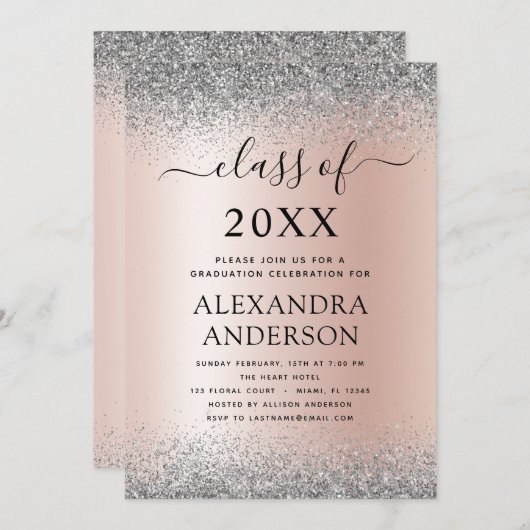 2022 Afstuderen Glitter Roos Gold Pink Silver Kaart (Voorkant / Achterkant)