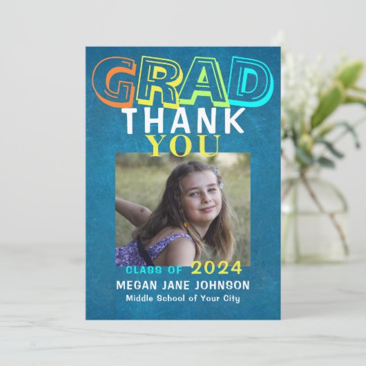 2022 afstuderen kleurrijke middelbare school afstu bedankkaart (Staand voorkant)