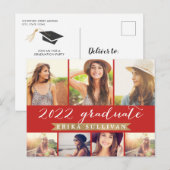 2022 Afstuderen Manuscript Multi Foto Collage Red Feestdagenkaart (Voorkant / Achterkant)